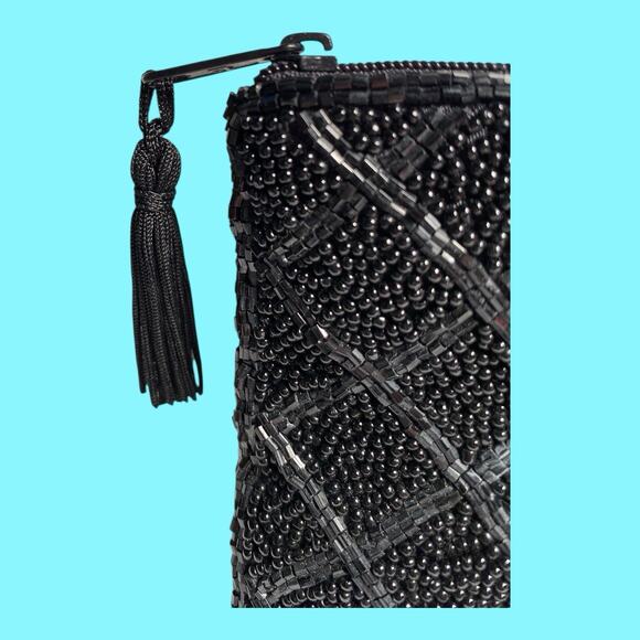 Lancome Beaded Clutch Evening Bag Zipper 4 1/2” X 6” Black - Picture 10 of 13